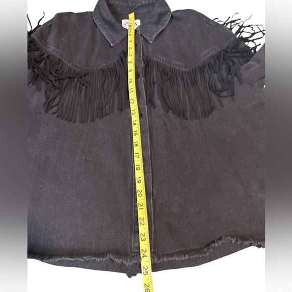 Zara Charcoal Fringe Denim Jacket L - Picture 12 of 14